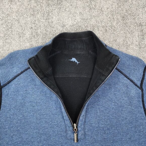 Tommy Bahama Sweater Mens Large Blue Black Flipsider 1/2 Zip Reversible Pullover - Picture 6 of 16